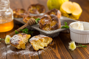 cooked cottage cheese muffins with quince and honey