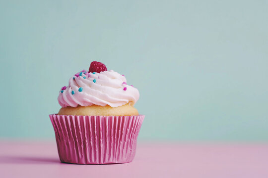 cupcake with pink frosting Cbackground
