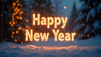 Happy New Year greeting with sparkler effect. Concept of celebration, new beginnings, and hope.