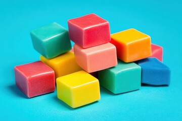 Colorful Stacked Building Blocks on a Vibrant Blue Background for Creative Play and Educational Development Activities