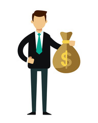 Businessman holding money bag vector image, Isolated on white background.
