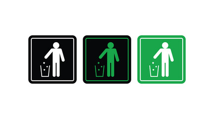 Bin icon set. Trash can collection. Put in trash icon vector. Tidy man mark icon symbol sign vector. o not litter icon, keep clean. trash icons and recycle signs