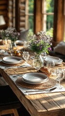 Rustic wooden dining table set for meal