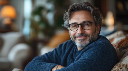 Portrait of smiling mature man relaxing on sofa at home