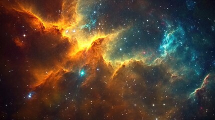 Naklejka premium Abstract geometric cosmos with star-like shapes and vibrant nebulae