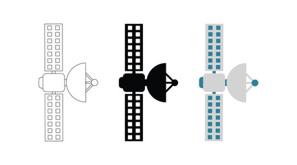 Satellite, set of wireless satellite technology. Satellite sign icon. Planet satellite icon. Color space craft symbol. Wireless technology icon set