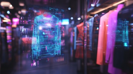 Futuristic AR shopping settings with hologram. Digital shopping concept.