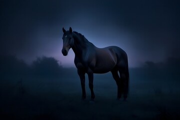 Naklejka premium horse in the dark background, Blue hour concept 