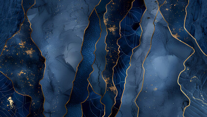Fototapeta premium Dark blue background, a quilted pattern with gold accents, an elegant and sophisticated design for a phone wallpaper.