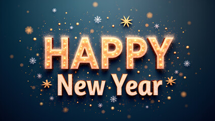 Happy New Year Celebration Greeting with Golden Glitter. Concept of Holiday and New Beginnings.