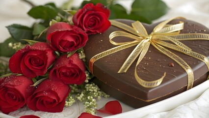 Naklejka premium Heart-Shaped Chocolate with Golden Ribbon