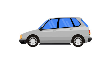 Side view of hatchback car in gray color isolated on the white background. Modern urban transport design. Automobile industry, flat vector illustration.