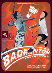 Badminton Tournament, sport poster. Badminton player with shuttlecock 7