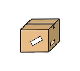 cardboard box on white background. Delivery parcel, illustration or icon, vector on white background. Box icon set in line style, delivery box, Package, export boxes, cargo box, return parcel icon.