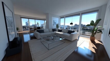 Fototapeta premium modern luxury apartment living room with city views