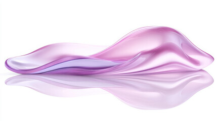 A sleek abstract wave composition, utilizing gradients of pastel pink and lavender, soft metallic reflections highlighting the curves, and subtle, glowing accents. The design appears to float with per