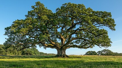 Obraz premium Majestic Oak Tree Dominating Serene Conservation Landscape