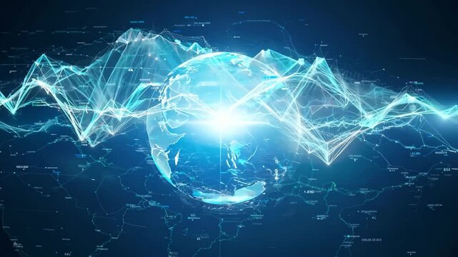Exploring the digital connections of the world through glowing data visualizations and global networks
