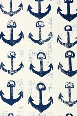 Distressed navy anchors repeat on white background.