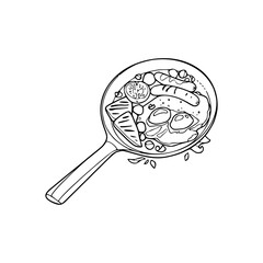 a line art drawing of a bowl of food illustration