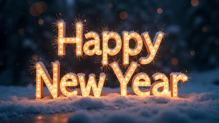 Happy New Year Sparkling Text. Concept of Celebration and New Beginnings.