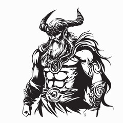 Black and white Tyr Nordic Mythology God Image vector isolated on white background.