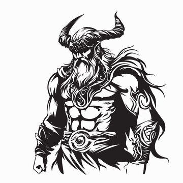 Black and white Tyr Nordic Mythology God Image vector isolated on white background.