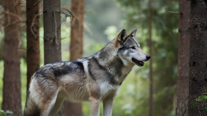 Obraz premium Portrait of a beautiful wolf in the deep forest