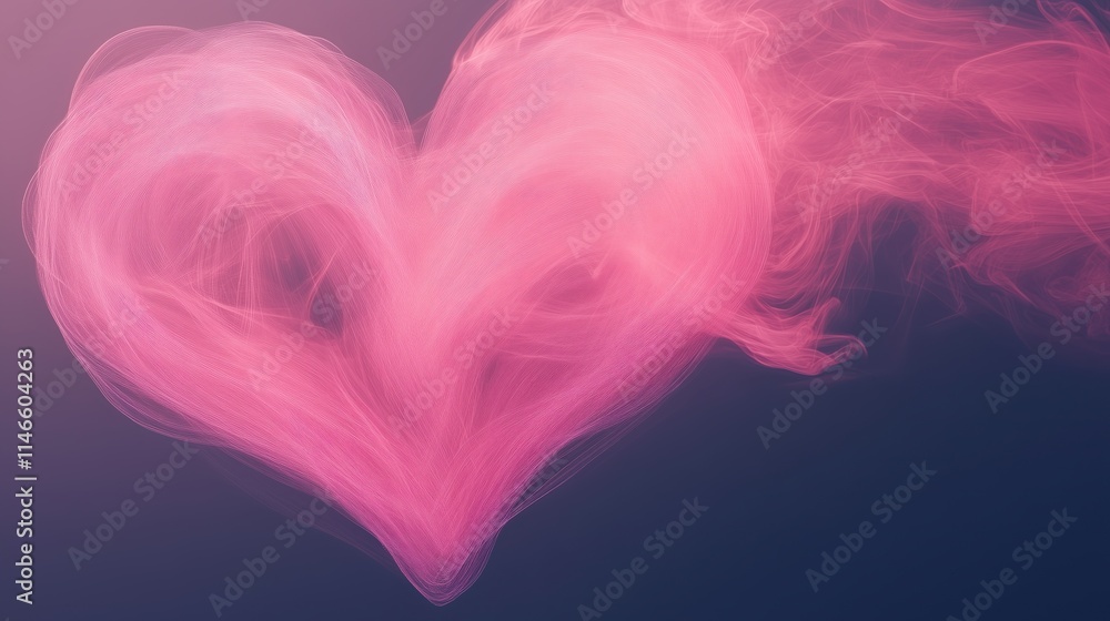 Poster elegant pink heart background with flowing ribbon-like effect for romantic and valentine's day theme