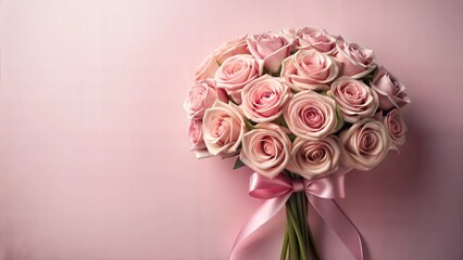 Obraz premium bouquet of pink roses bow tie plain pink background