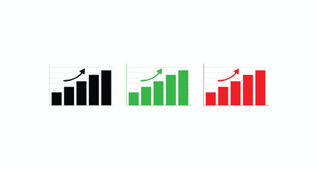 Growing graph icon set. Growth chart icon. Growing bar graph. Growth icon set. Containing performance, gain, improvement, grow, chart, increase, evolution and development icons. 