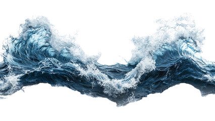 Majestic ocean waves crashing with vibrant blue hues and foam. Isolated on transparent/white background.