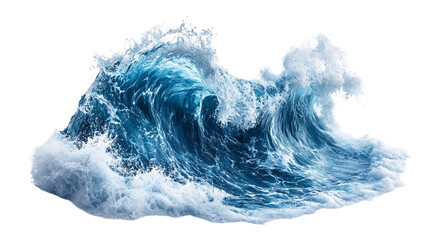 Majestic ocean wave crashing with vibrant blue colors. Isolated on transparent/white background.