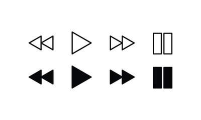 Media player icons set. Collection of multimedia symbols, media player buttons. Play, pause, stop, record, forward, rewind. Vector illustration