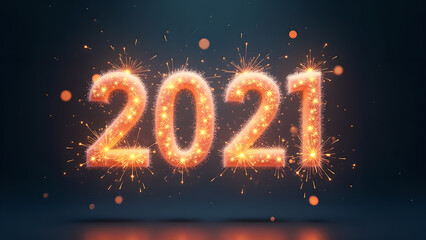 2021 Happy New Year Celebration with Fireworks. Concept of beginning, success, and happiness.