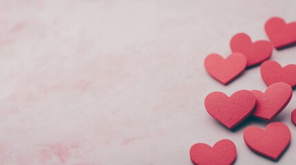 Obraz premium Valentine's Day Heart Background in 4K with Red Hearts on Soft Pink Pastel Surface for Romantic and Holiday Design