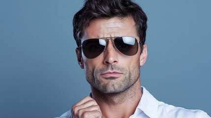 Fototapeta premium Portrait of a serious man in sunglasses.