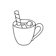 a line art drawing of a hot chocolate and marshmallows illustration