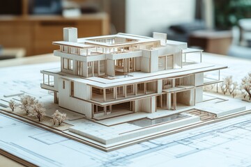 Detailed Architectural Model on Blueprint Display