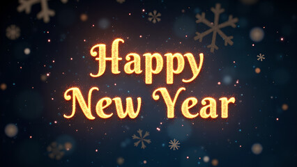Happy New Year greeting with snowflakes and glitter. Concept of celebration, new beginnings, and winter holidays.