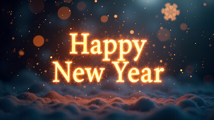 Happy New Year Celebration with Glowing Text and Festive Background. Concept of New Beginnings and Festivities.