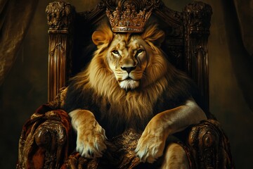 Majestic Lion on Grand Throne with Regal Adornments