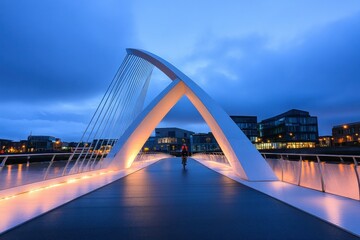 Obraz premium Modern Bridge at Dusk with Cyclist