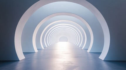 Obraz premium Monochromatic infinity tunnel with concentric circles, reflective textures, dramatic shadows, 3D render