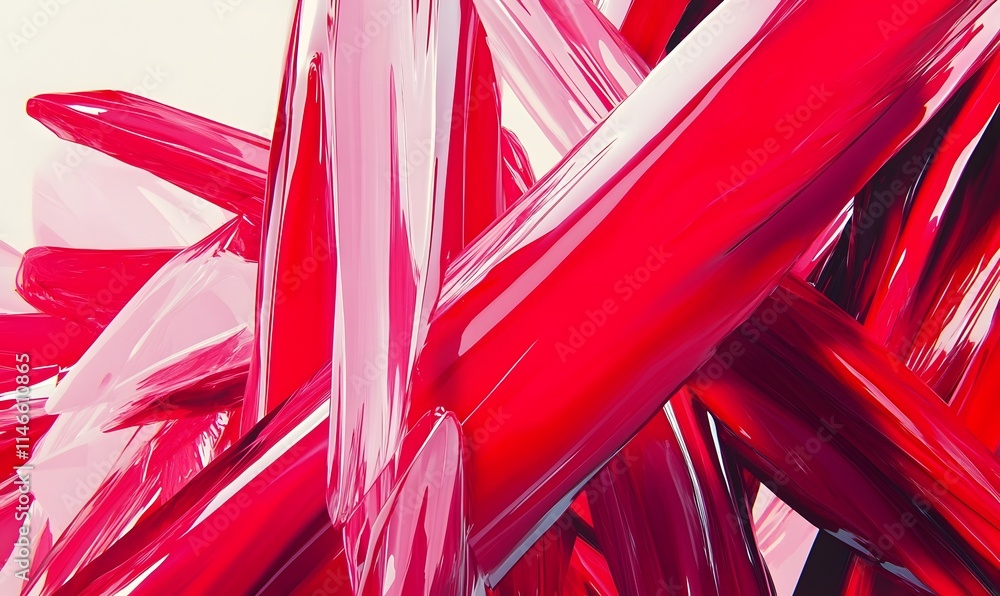 Poster glossy red and pink abstract shards, dynamic angles.
