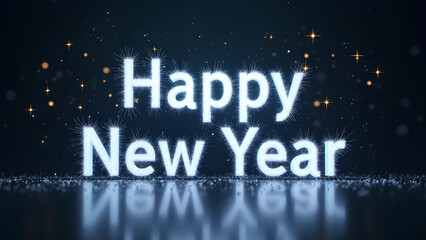 Happy New Year Celebration with Glowing Text and Sparkling Background. Concept of New Year's Eve.