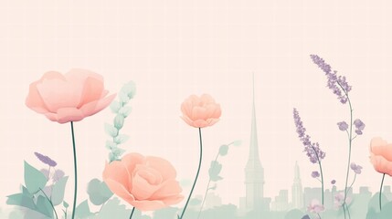 pastel floral cityscape art print