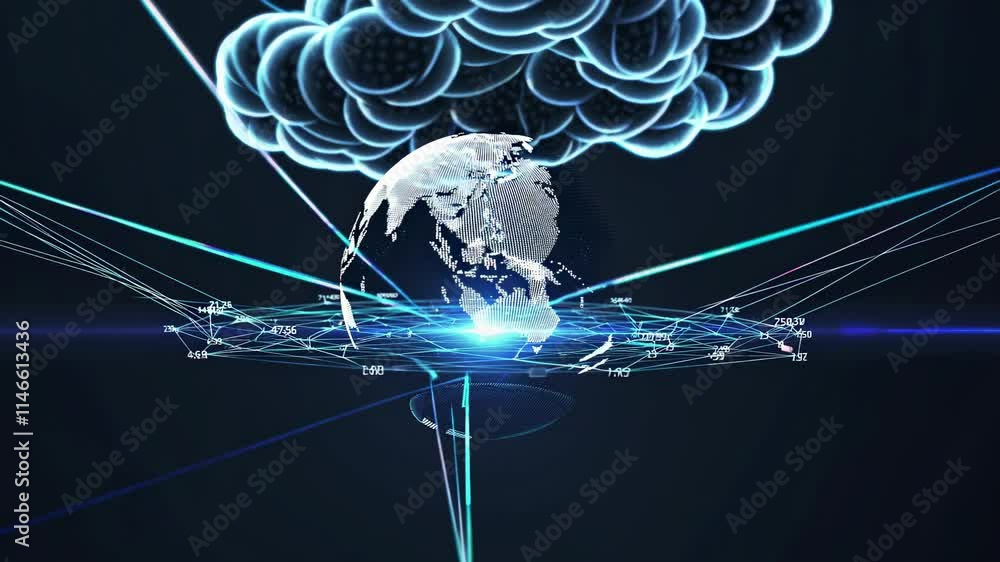 Poster exploring digital connectivity and global data exchange through visual technology at a high-tech eve