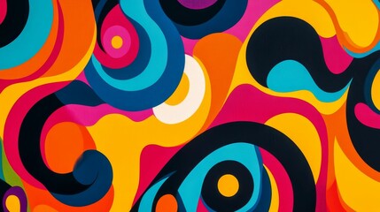 Abstract vibrant curves, colorful shapes, dynamic design.