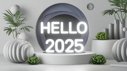 Hello 2025 new year template with Luminous inscription interion design ,christmas,new year, happy new year, gold, number, celebration, decoration, holiday
